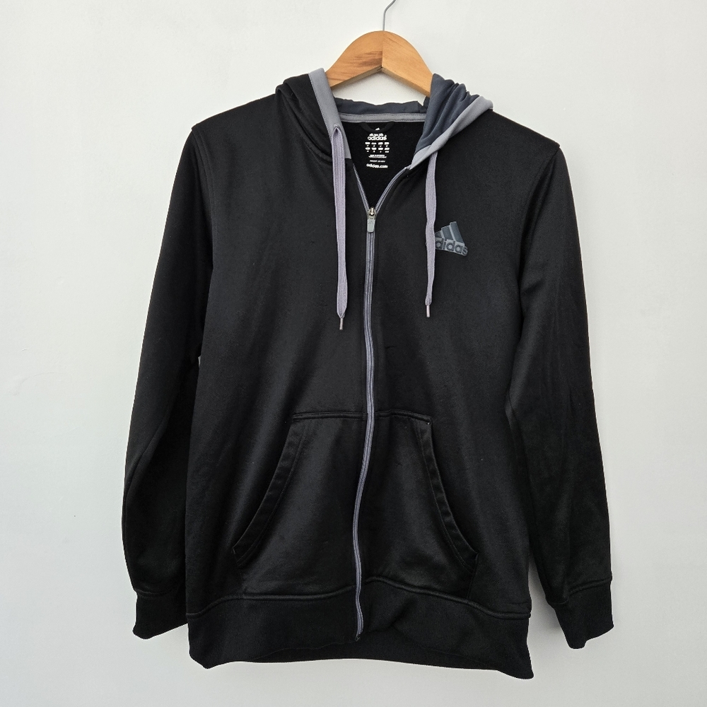 Adidas Mens Full Zip Track Jacket Sweatshirt Size Medium Black Textured Logo